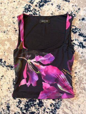 White Fox Boutique black and pink floral crop tank top